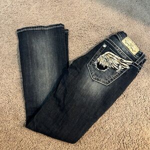 Miss Me Dark Blue Boot Cut Jeans with Silver Embellishments